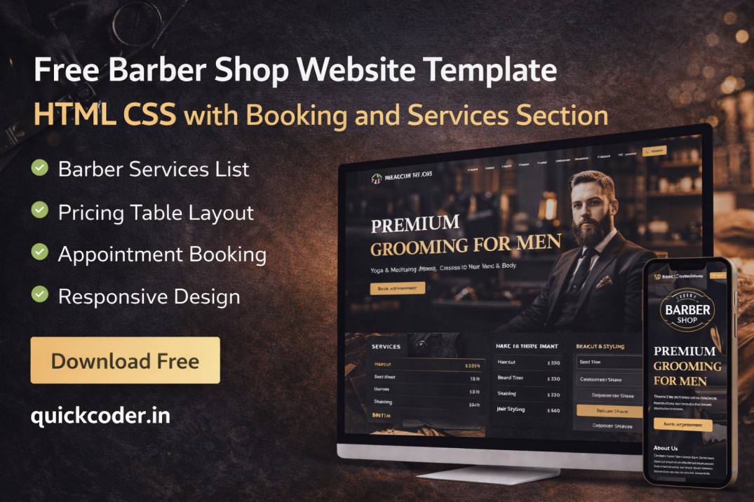 Free Barber Shop Website Template HTML CSS with Booking and Services Section