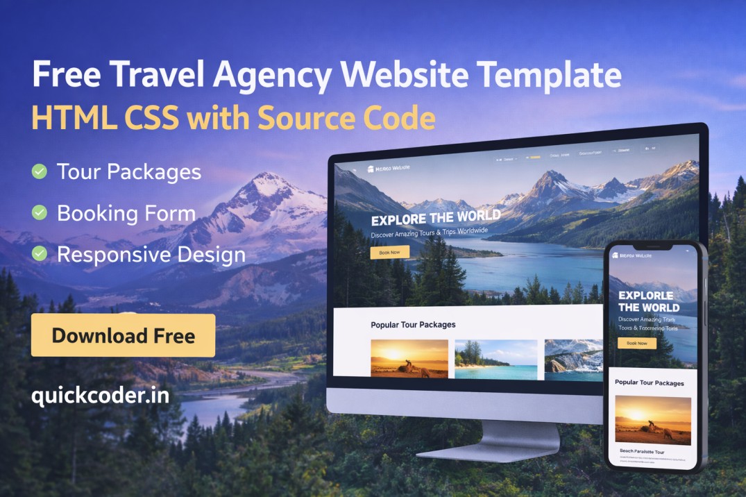Free Travel Agency Website Template HTML CSS with Source Code