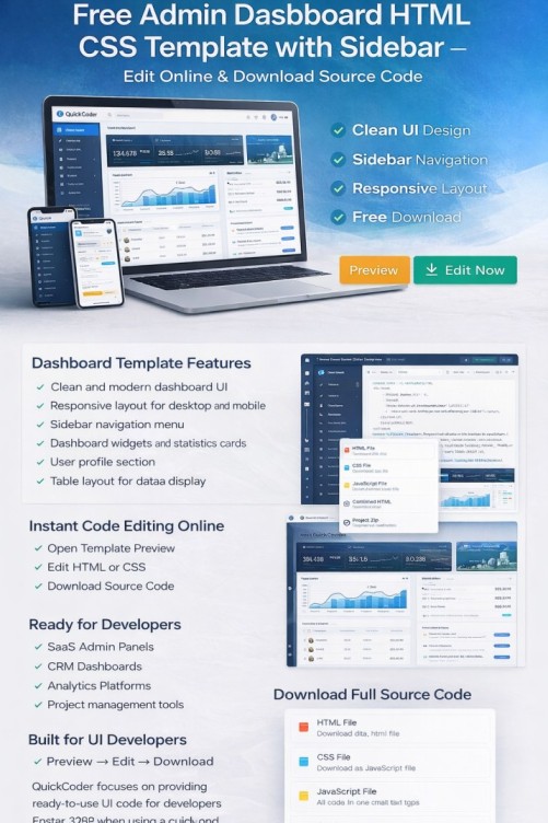 Free Admin Dashboard HTML CSS Template with Sidebar – Edit Online & Download Source Code