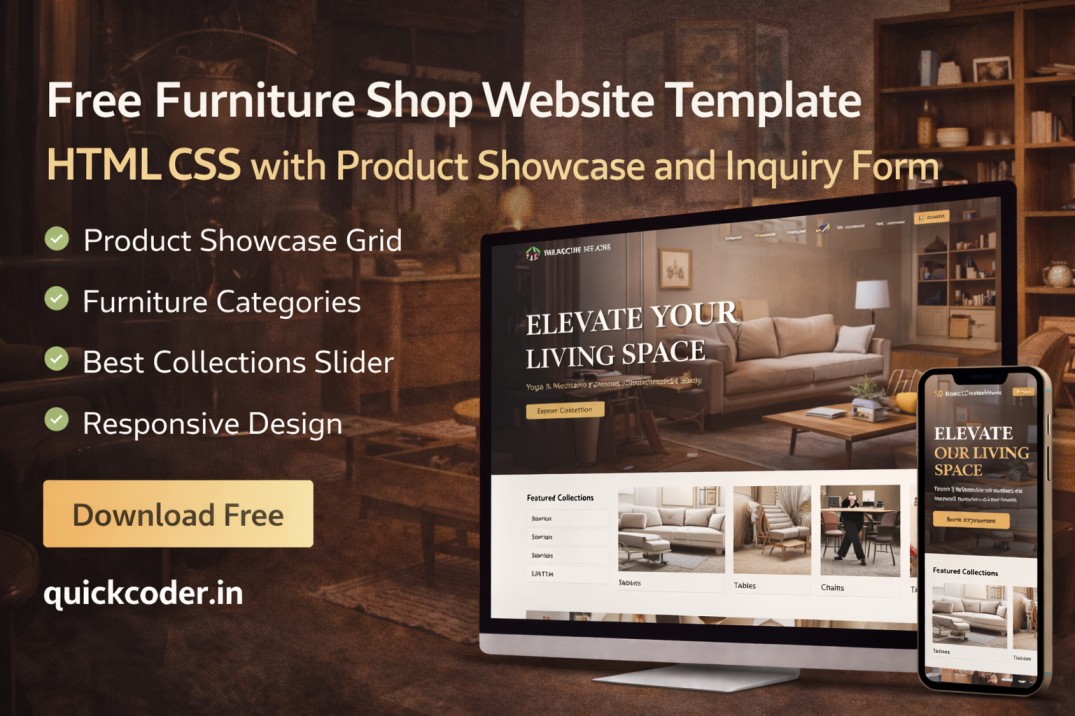Free Furniture Shop Website Template HTML CSS with Product Showcase and Inquiry Form