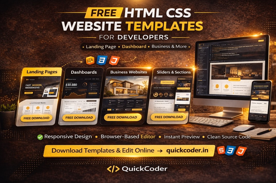 Free HTML CSS Website Templates for Developers (Landing Page, Dashboard, Business & More)