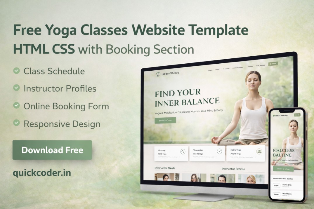 Free Yoga Classes Website Template HTML CSS with Booking Section