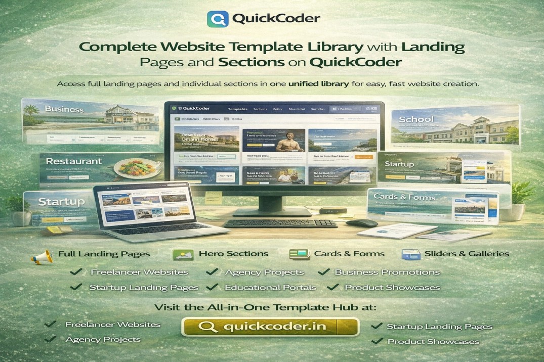 Complete Website Template Library with Landing Pages and Sections on QuickCoder