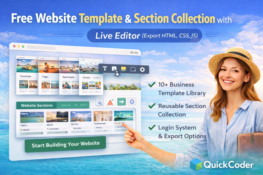 Free Website Template & Section Collection with Live Editor (Export HTML, CSS, JS) | QuickCoder