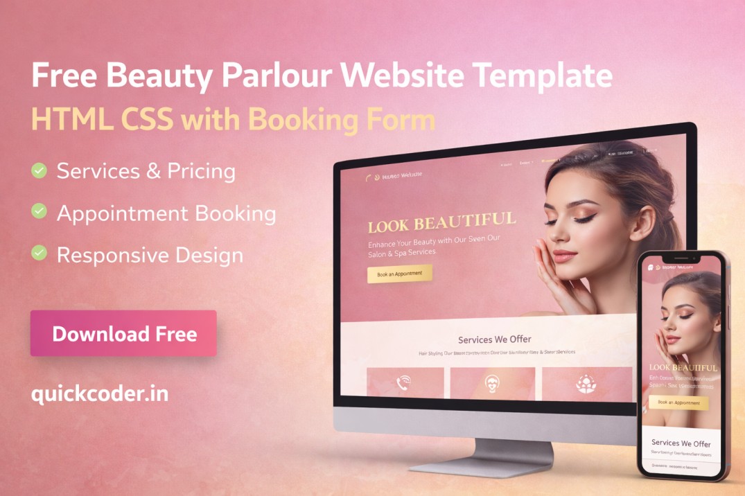 Free Beauty Parlour Website Template HTML CSS with Booking Form