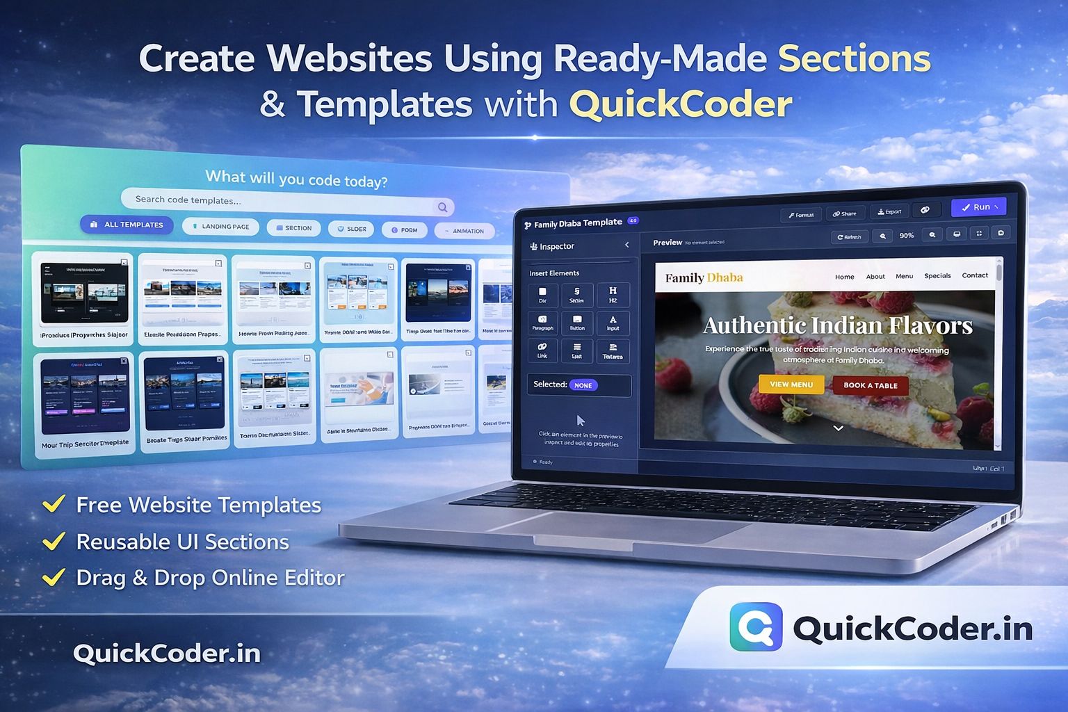 Create Websites Using Ready-Made Sections & Templates with QuickCoder