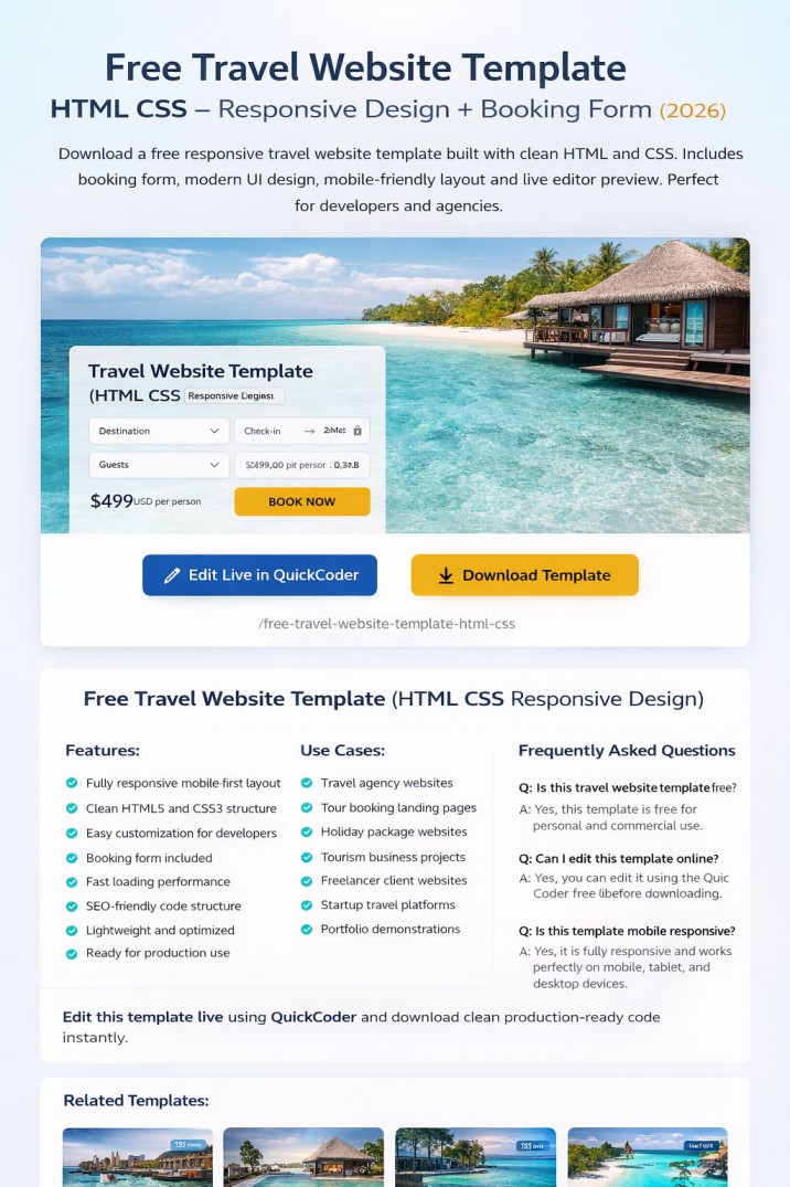 Responsive Travel Agency Website Template (HTML CSS Free Download)