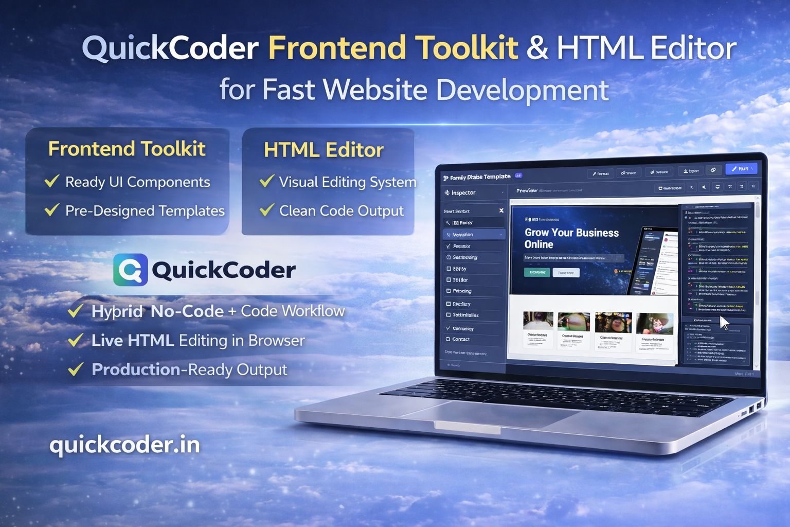 QuickCoder Frontend Toolkit & HTML Editor for Fast Website Development