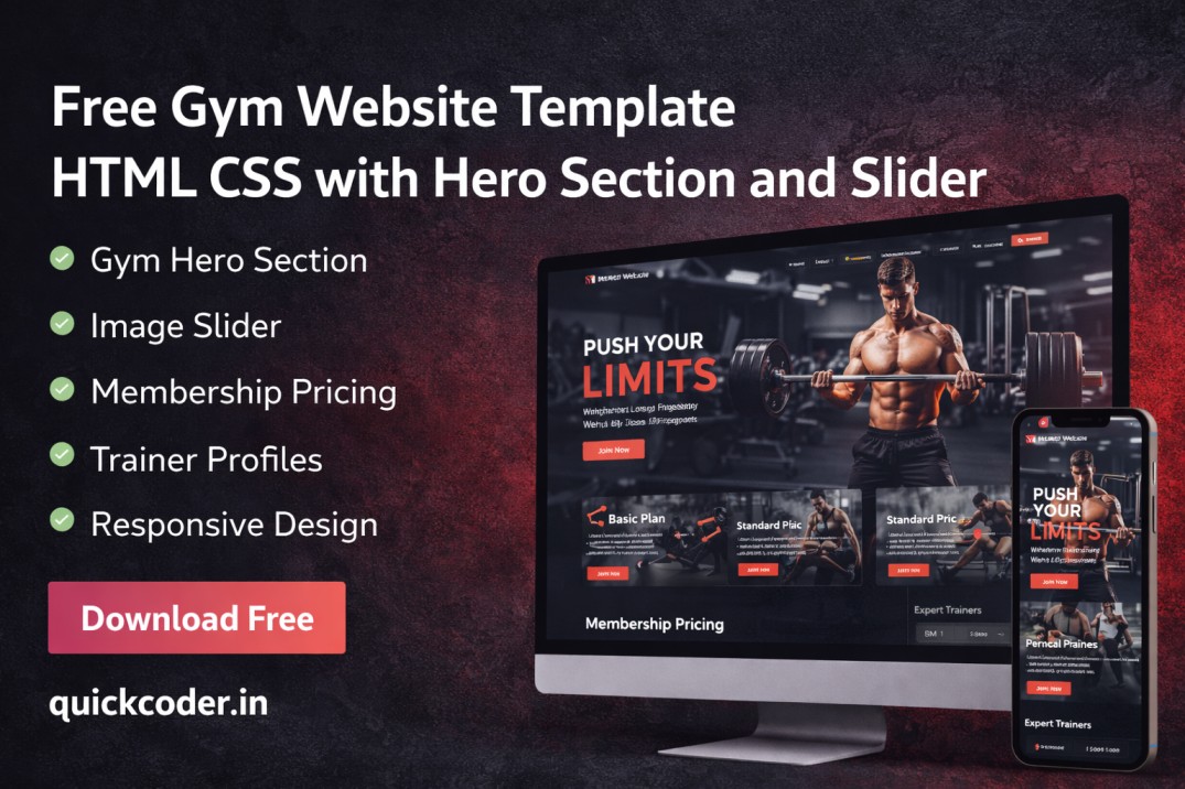 Free Gym Website Template HTML CSS with Hero Section and Slider