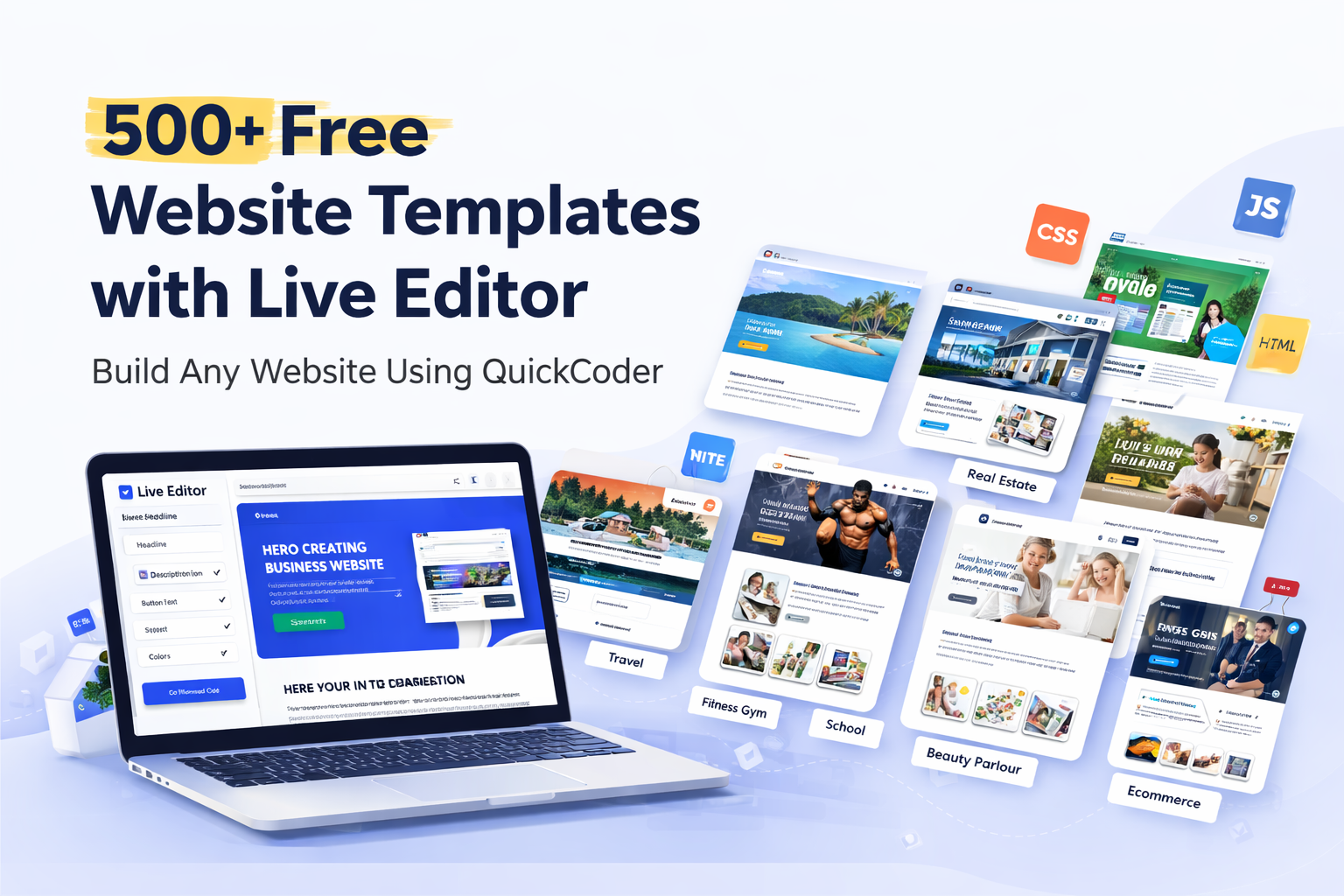 Free Website Templates with Live Editor – Build Any Website Using QuickCoder