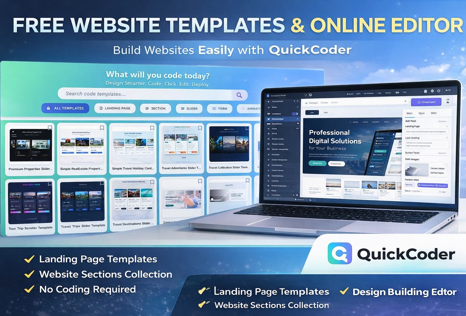 Free Website Templates, Sections & Online Editor – Build Websites with QuickCoder
