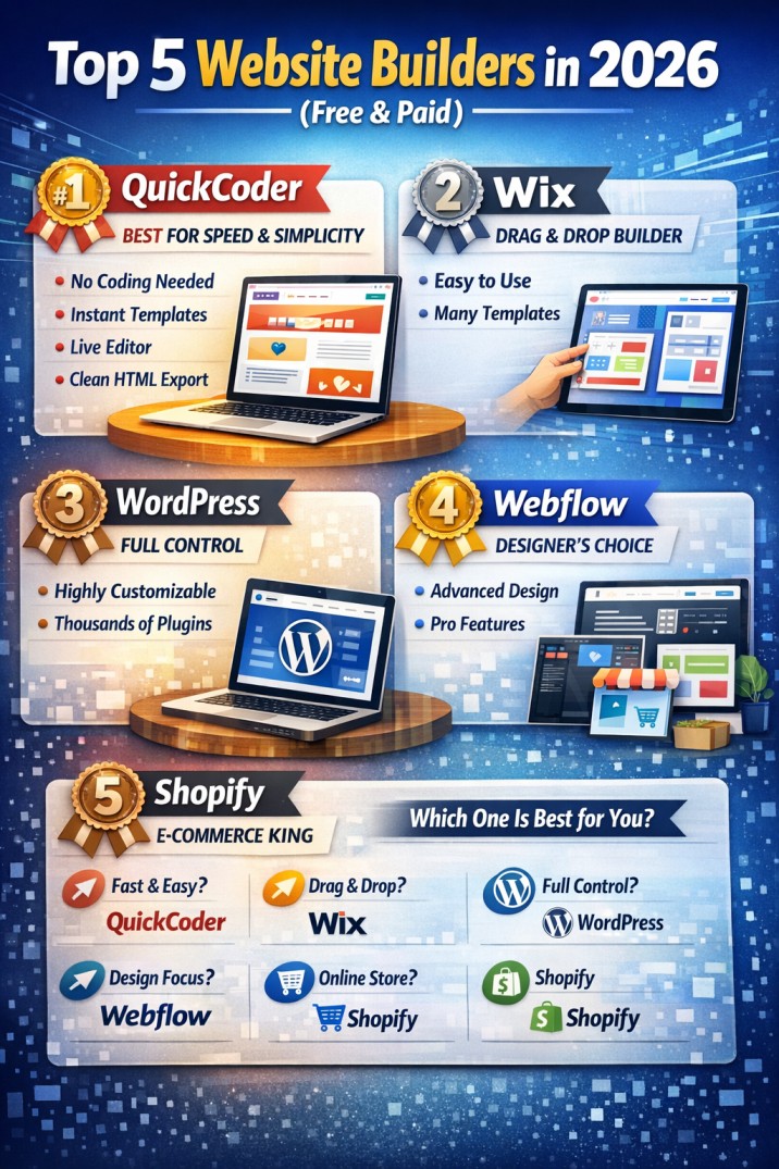 Top 5 Website Builders in 2026 Free and Paid Options Compared