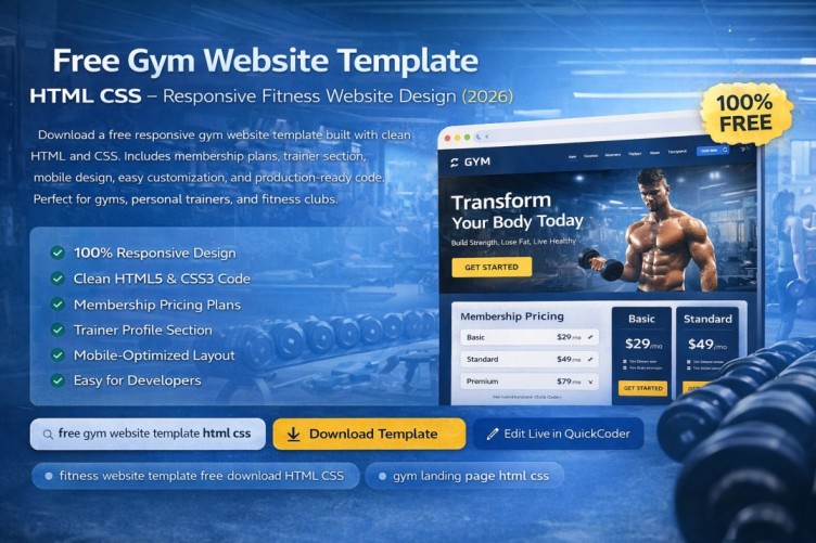 Free Gym Website Template HTML CSS (Responsive Fitness Website Design 2026)